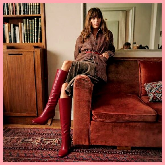 Faux Leather Knee High Boots Square Toe Chunky Heel Side Zipper - Picture 6 of 7